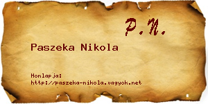 Paszeka Nikola névjegykártya